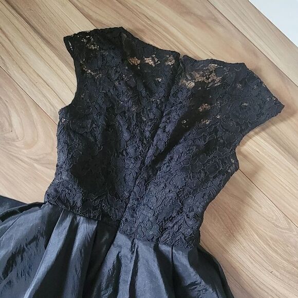 Marchesa Notte Lace Illusion Fit & Flare Taffeta Retro Cocktail Mini Dress Black - Picture 9 of 15